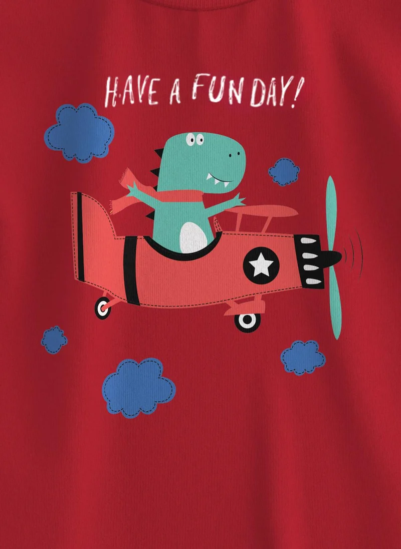 Nautinati Red Boys' Pack of 2 Cotton Dino Printed T-shirts for Men | Best Price UAE
